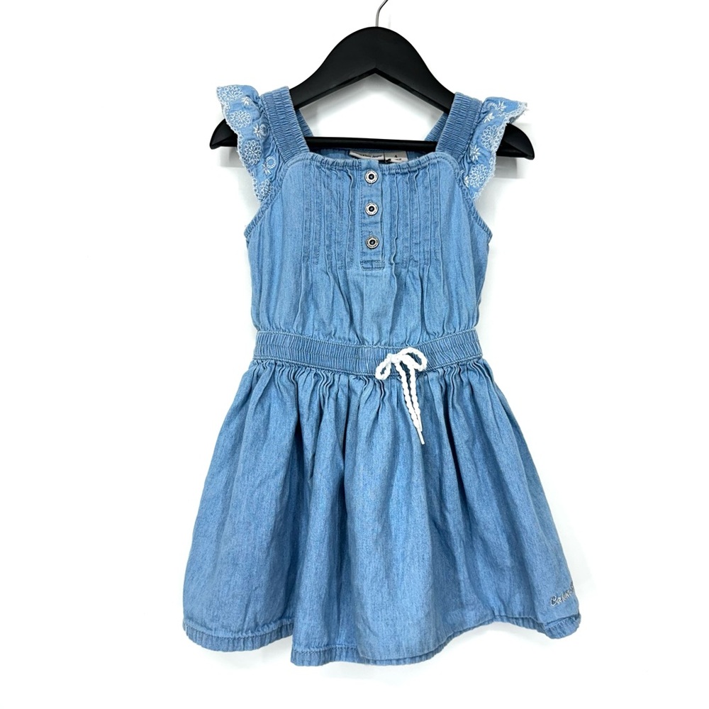 Vintage Calvin Klein Blue Cotton Sundress With White Embroidery & Bow Size 4